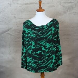 Michael Kors black & green blouse. Cowl neck L